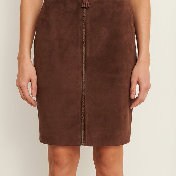Isaac Mizrahi for Target Brown Leather Full Zip Pencil Skirt Classic Work Sz 12 - Picture 1 of 8
